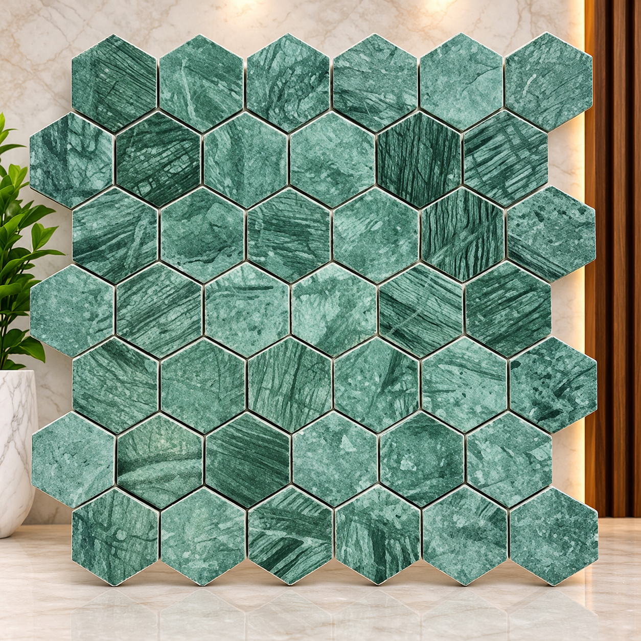 emerald green marble hexagon mosaic